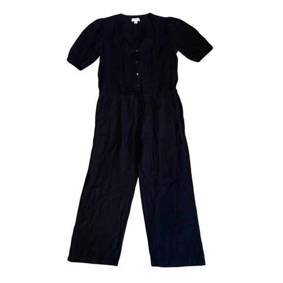 Velvet Graham & Spencer Women’s M Black Linen Jumpsuit Short Sleeve Button Front - Picture 3 of 15